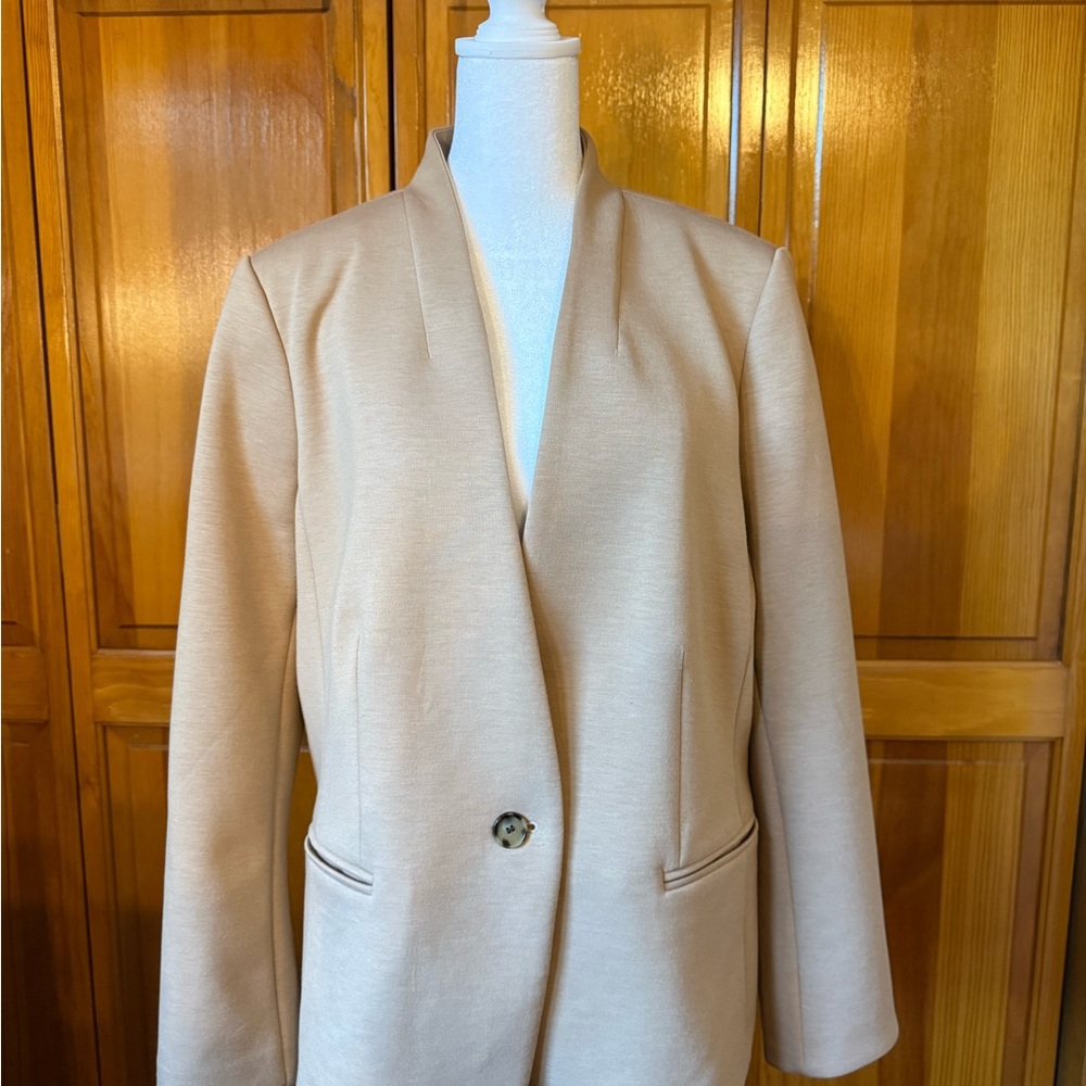 Ann Taylor Tan Single-Button Open-Front Blazer